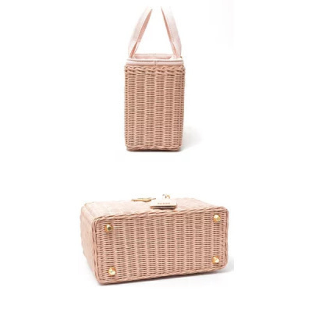 Prada Wicker Basket Bag Rattan Canvas Pesca Pink - Picture 3 of 10